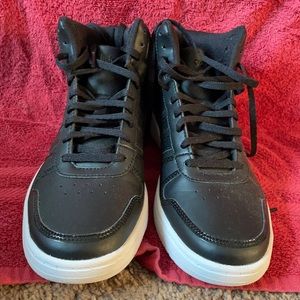 All black adidas high top shoes